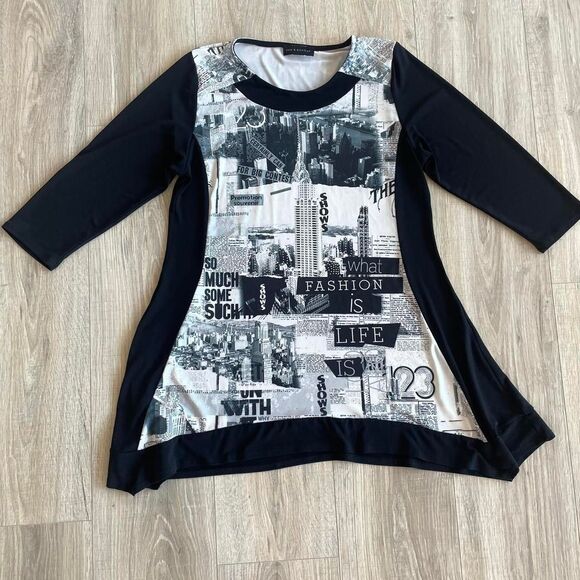Y2K Newspaper Print Black & White Tunic Top McBling NYC Reputation Taylor Swift - Picture 3 of 8